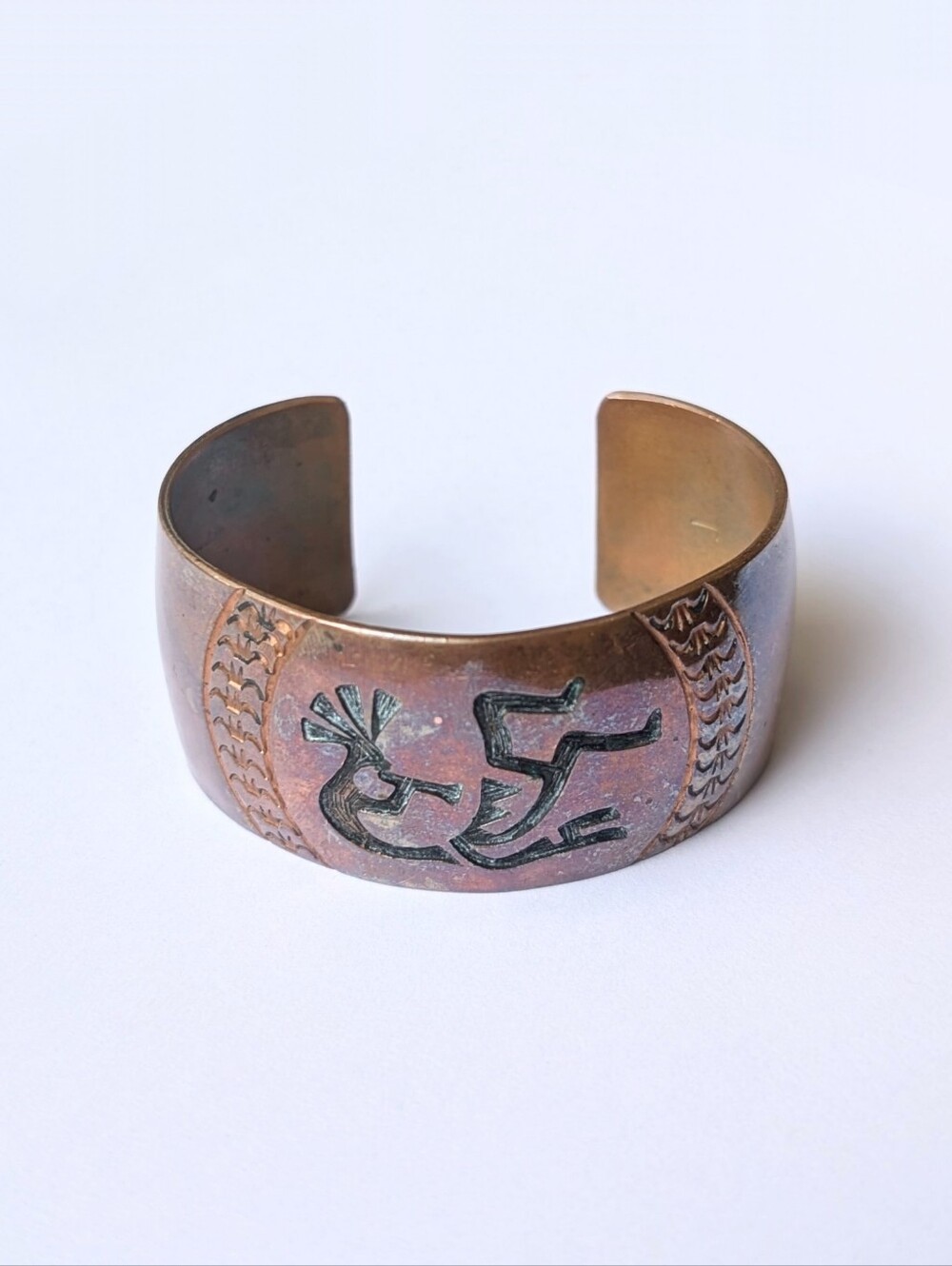 Vintage cuff bracelet Native American kokopelli kachina dancer Copper T - Picture 2 of 6